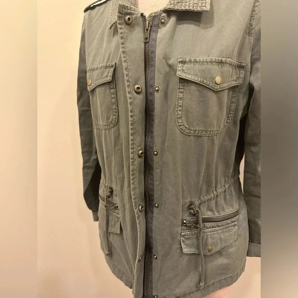Maison Jules Olive Utility Cargo Military Anorak Jacket Size Large - Picture 7 of 8